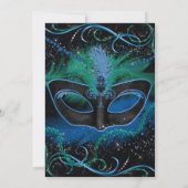 Sparkle Blue & Green Mask Masquerade Quinceanera Einladung (Rückseite)