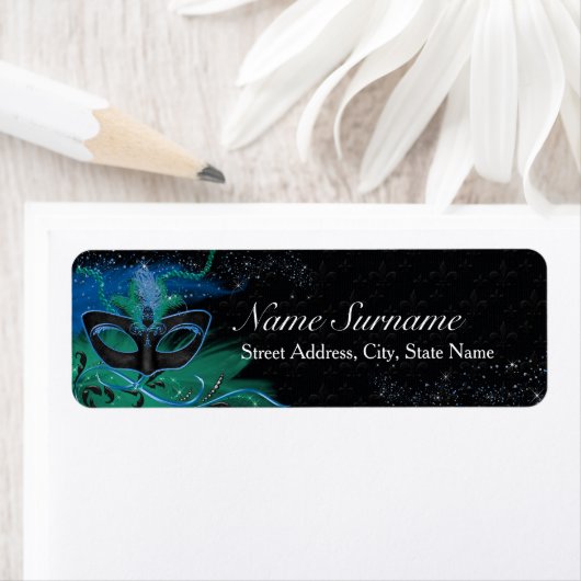 Sparkle Blue & Green Masquerade Address Labels (Insitu)