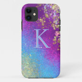 Sparkle Blue & Lila Glitzer Monogram iPhone Case (Rückseite)