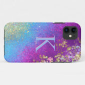 Sparkle Blue & Lila Glitzer Monogram iPhone Case (Rückseite (Horizontal))