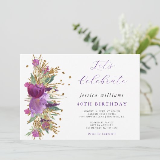 Sparkle Blume Geburtstagsparty Einladung (Stehend Vorderseite)