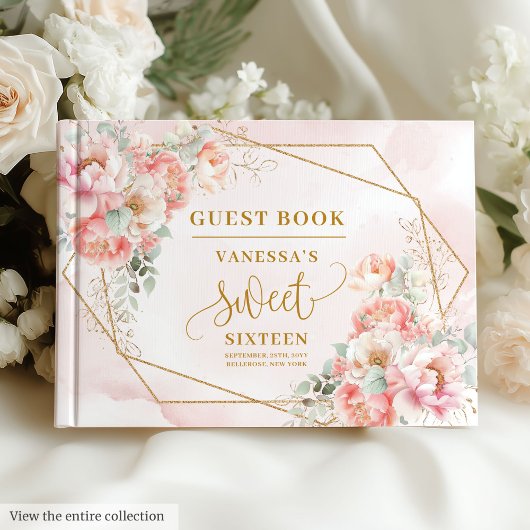 Sparkle Boho Pale Pink Gold Peonies 16 . Geburtsta Gästebuch