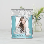 Sparkle Bow Tiara Foto Sweet 16 Einladung (Stehend Vorderseite)