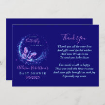 Sparkle Butterfly Girl Babydusche Danke Karte