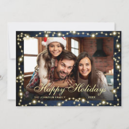 Sparkle Christmas Lights Rustic PHOTO Greeting Feiertagskarte