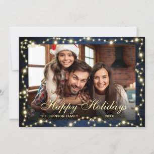 Sparkle Christmas Lights Rustic PHOTO Greeting Feiertagskarte