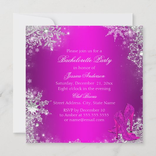 Sparkle Cocktail & Heelse Bachelorette Einladung (Rückseite)