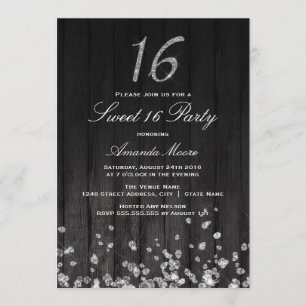 Sparkle-Diamant-schwarze silberne Sweet-16-Einladu Einladung