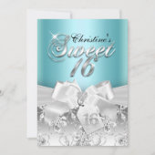 Sparkle Diamond Bow Blue Sweet 16 Einladung (Vorderseite)