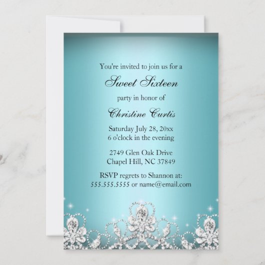 Sparkle Diamond Bow Blue Sweet 16 Einladung (Rückseite)