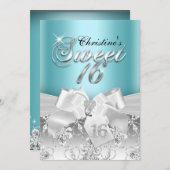 Sparkle Diamond Bow Blue Sweet 16 Einladung (Vorne/Hinten)
