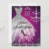 Sparkle Diamond Dress Pink Silver Sweet 16 Einladung (Vorderseite)