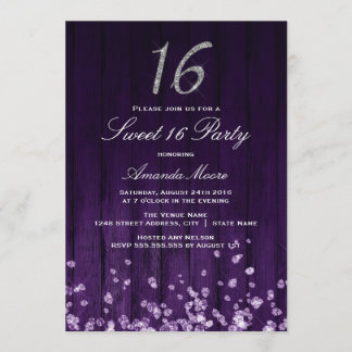 Sparkle Diamond Lila Silber Sweet 16 Einladung