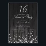 Sparkle Diamond schwarz silber Sweet 16 Einladung<br><div class="desc">Elegantes rustikales Holzdesign mit funkelnden Diamanten und Glitzer 16. Mehr Farben gibt es im Little Bayleigh Store!</div>
