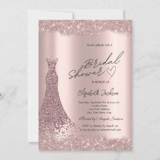 Sparkle Diamonds Rose Gold Dress Bridal Shower  Einladung (Vorderseite)