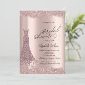 Sparkle Diamonds Rose Gold Dress Bridal Shower  Einladung (Stehend Vorderseite)
