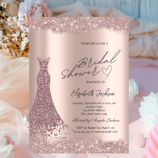Sparkle Diamonds Rose Gold Dress Bridal Shower  Einladung