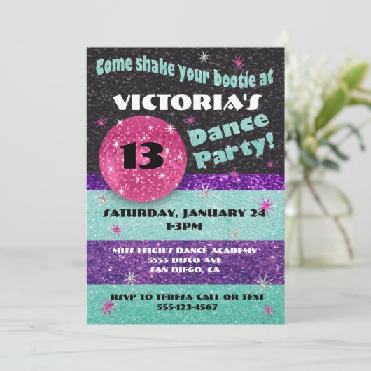 Sparkle Disco Tanz Party Einladungen (Stehend Vorderseite)
