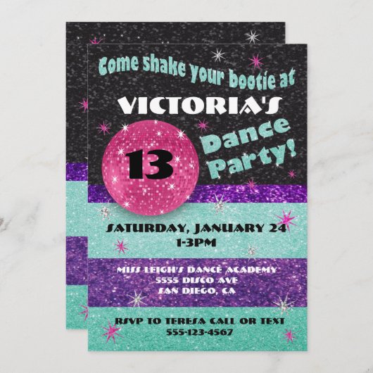 Sparkle Disco Tanz Party Einladungen (Vorne/Hinten)