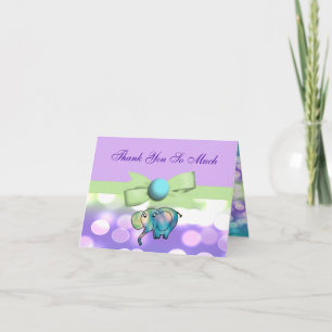 Sparkle Dots Pastel Elephant Baby Shower CSTM4 Dankeskarte