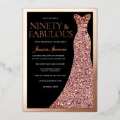 Sparkle Dress 90th Birthday Party Black Rose Gold  Folieneinladung (Vorderseite)
