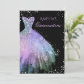 Sparkle Dress Rainbow Quinceanera Einladung (Stehend Vorderseite)