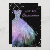 Sparkle Dress Rainbow Quinceanera Einladung (Vorne/Hinten)