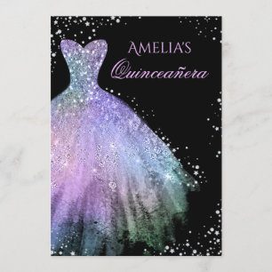 Sparkle Dress Rainbow Quinceanera Einladung