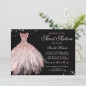 Sparkle Dress Rose Gold 16 . Geburtstag Einladung (Stehend Vorderseite)