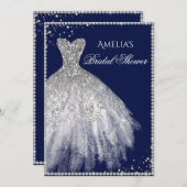 Sparkle Dress Silver Navy Bridal Dusche Einladung (Vorne/Hinten)