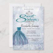 Sparkle Dress, Tiara Princess Bokeh Sweet 16 Einladung (Vorderseite)