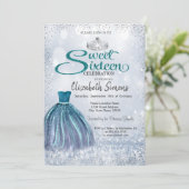 Sparkle Dress, Tiara Princess Bokeh Sweet 16 Einladung (Stehend Vorderseite)