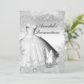 Sparkle Dress & Tiara Silver Quinceanera Einladung (Stehend Vorderseite)