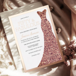 Sparkle Dress Womans 50th Birthday Party Rose Gold Folieneinladung