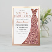Sparkle Dress Womans 60th Birthday Party Rose Gold Folieneinladung (Stehend vorne)