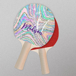 Sparkle Einicorn Regenbogen Rosa Minze Marmorkunst Tischtennis Schläger