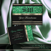 Sparkle Emerald Green Glitzer Monogram Gold Black Visitenkarte