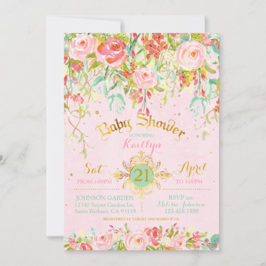 Sparkle Enchanted Secret Garden Babydusche Einladung (Vorderseite)