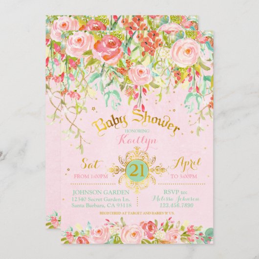 Sparkle Enchanted Secret Garden Babydusche Einladung (Vorne/Hinten)