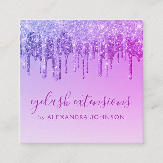 Sparkle Eyelash-Erweiterungen für lila Glitzer Quadratische Visitenkarte (Vorderseite)