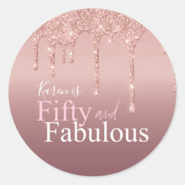 Sparkle Fifty und fabelhafte rosa Glitzer Geburtst Runder Aufkleber