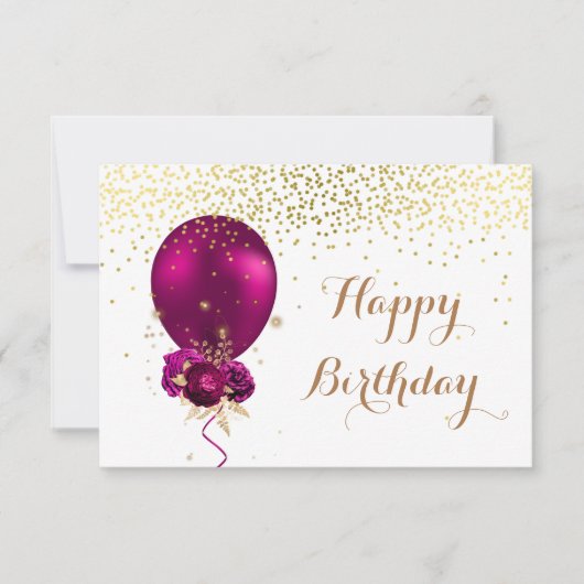 Sparkle Floral Happy Birthday Balloon Note Card (Vorderseite)