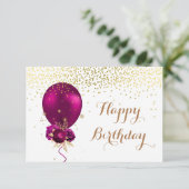 Sparkle Floral Happy Birthday Balloon Note Card (Stehend Vorderseite)