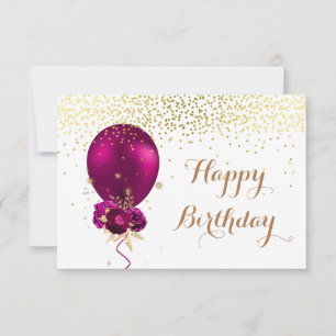 Sparkle Floral Happy Birthday Balloon Note Card
