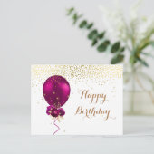 Sparkle Floral Happy Birthday Balloon Postkarte (Stehend Vorderseite)