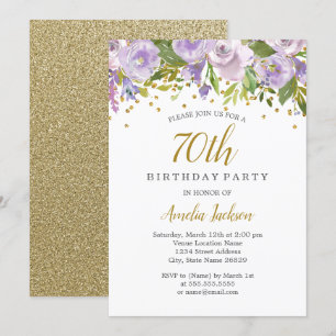 Sparkle Floral Lila 70. Geburtstag Einladung