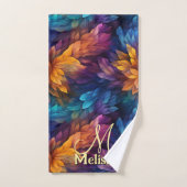 Sparkle Girly Navy Lila Blätter Badhandtuch Set (Handtuch)