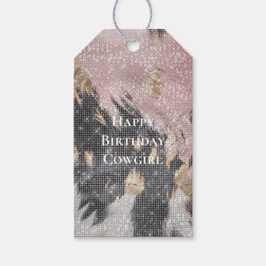 Sparkle Girly Pink Black Gold Cowgirl Cowhide Geschenkanhänger (Vorderseite)