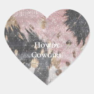 Sparkle Girly Pink Black Gold Cowgirl Cowhide Herz-Aufkleber