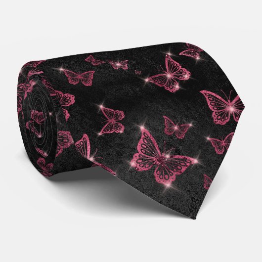 Sparkle Glam Burgundy Butterflies Krawatte (Gerollt)